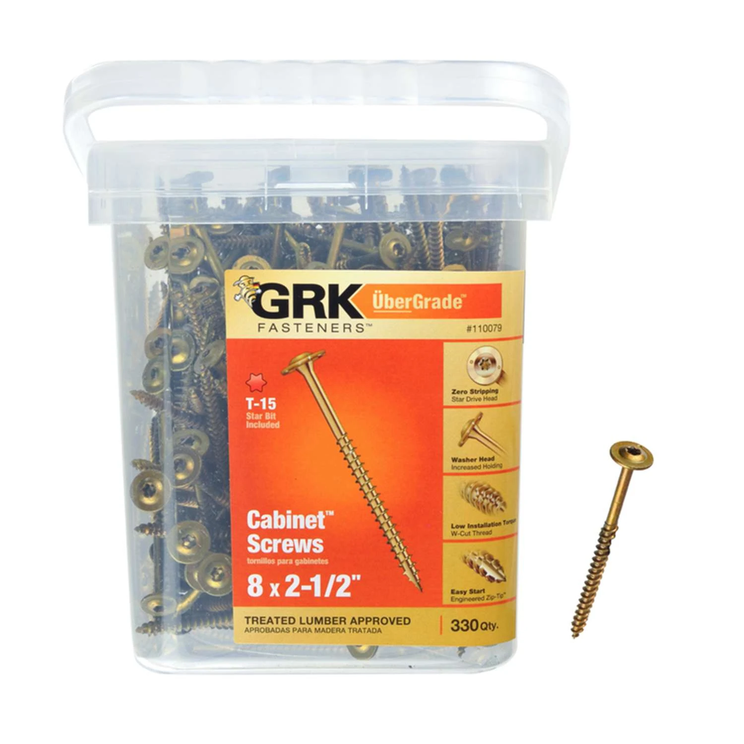 GRK Fasteners UberGrade No. 8 X 2-1/2 In. L Star Cabinet Screws 330 Pk 1 GRK Fasteners UberGrade No. 8 X 2-1/2 In. L Star Cabinet Screws 330 Pk