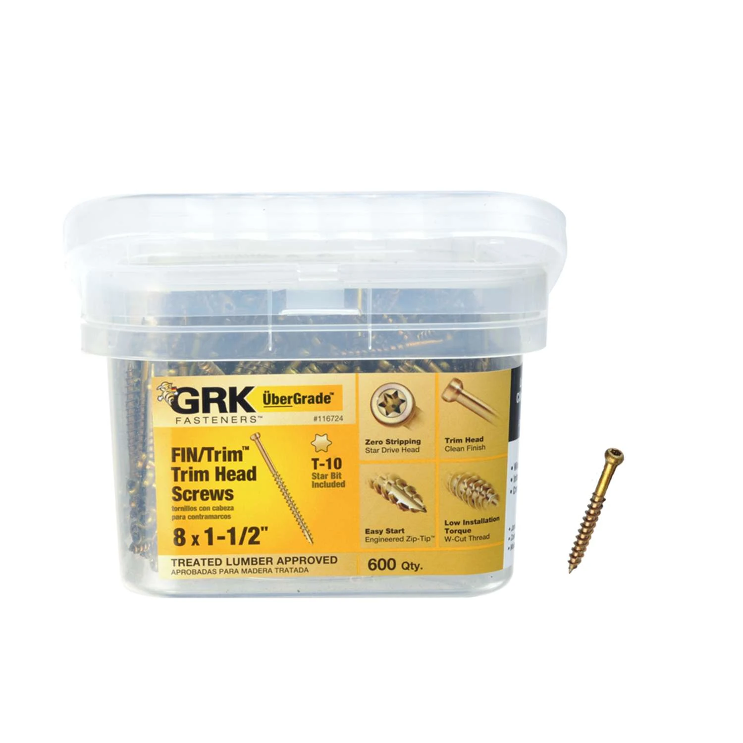 GRK Fasteners UberGrade No. 8 X 1-1/2 In. L Star Trim Head Construction Screws 600 Pk 1 GRK Fasteners UberGrade No. 8 X 1-1/2 In. L Star Trim Head Construction Screws 600 Pk