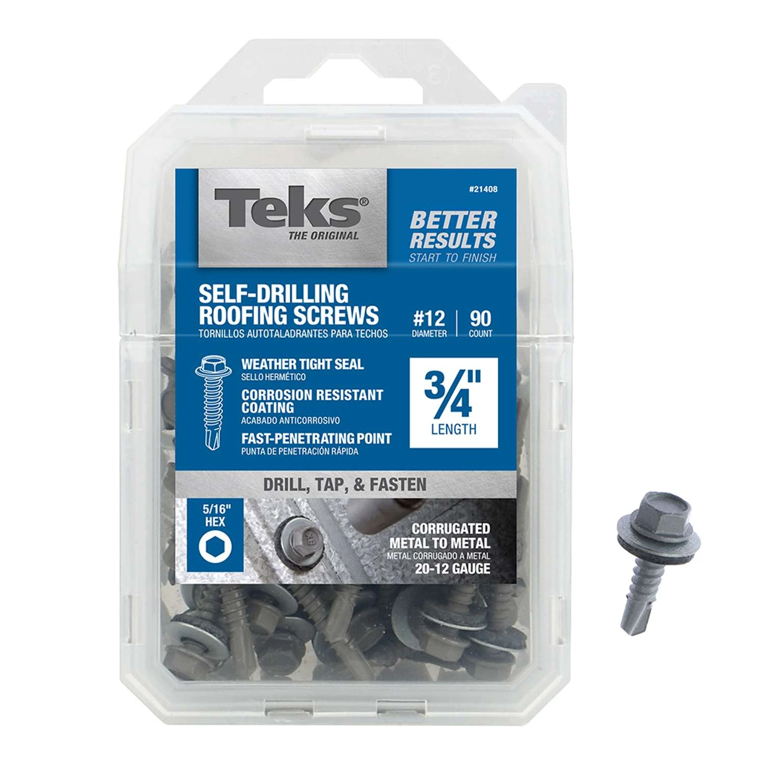 Teks No. 12 X 3/4 In. L Hex Drive Hex Washer Head Roofing Screws 90 Pk 1 Teks No. 12 X 3/4 In. L Hex Drive Hex Washer Head Roofing Screws 90 Pk