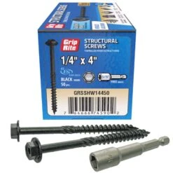 Grip-Rite 1/4 In. Wire X 4 In. L Star Hex Washer Head Structural Screws 50 Pk