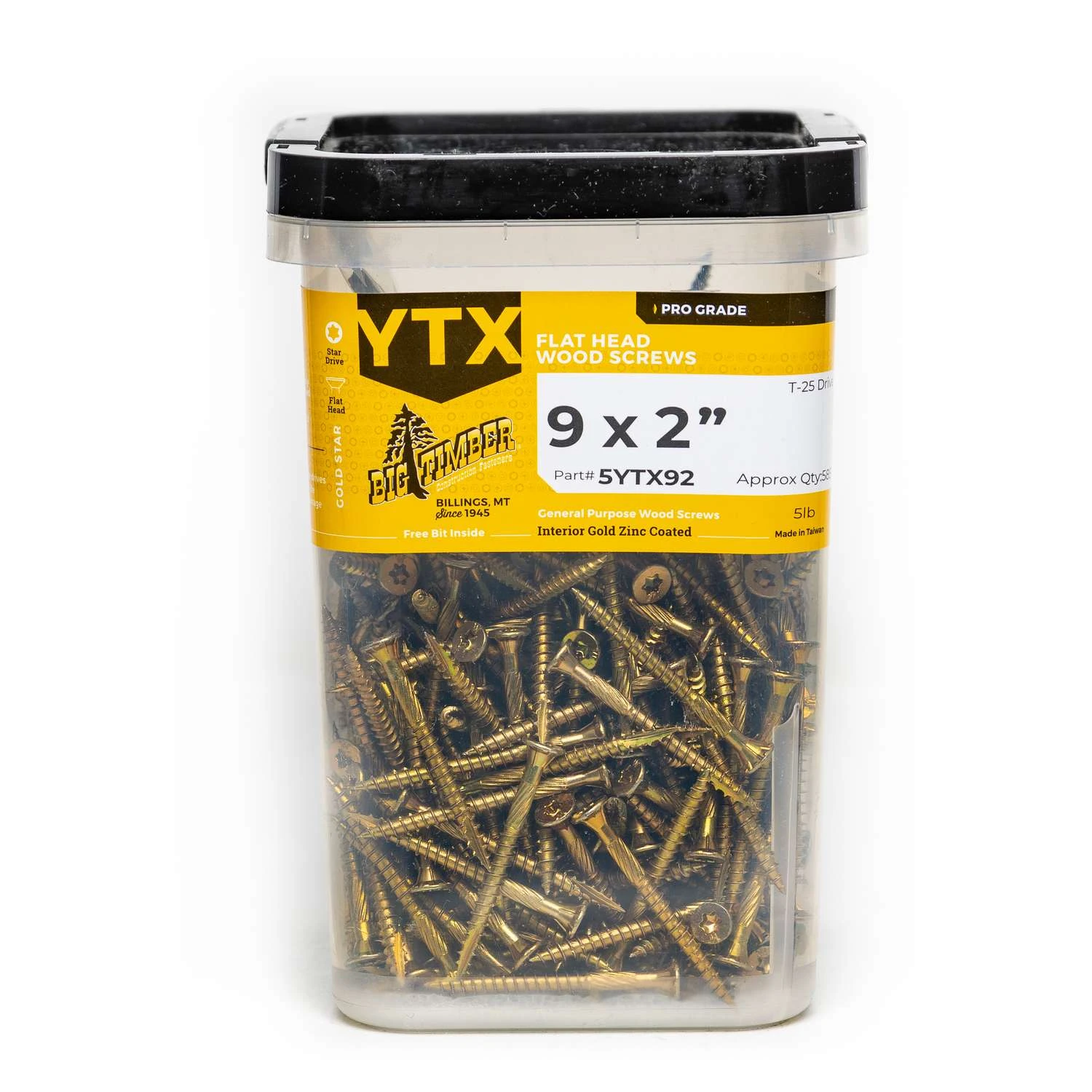 Big Timber No. 9 X 2 In. L Star Gold Zinc Coated Wood Screws 5 Lb 585 Pk 2 Big Timber No. 9 X 2 In. L Star Gold Zinc Coated Wood Screws 5 Lb 585 Pk - Image 2