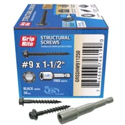 Grip-Rite No. 9 Wire X 1-1/2 In. L Star Hex Washer Head Structural Screws 50 Pk