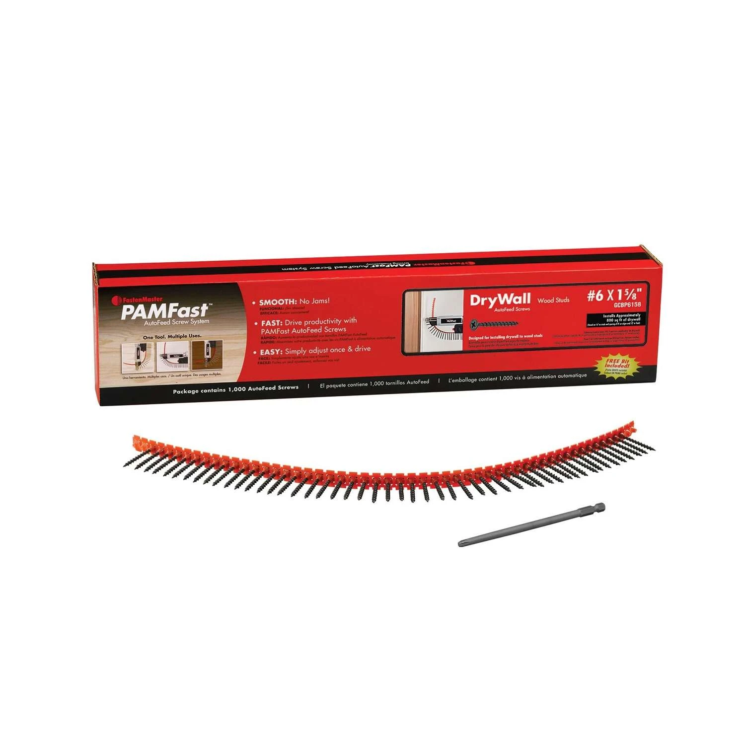 FastenMaster PAMFast No. 6 X 1-5/8 In. L Phillips Collated Drywall Screws 1000 Pk 1 FastenMaster PAMFast No. 6 X 1-5/8 In. L Phillips Collated Drywall Screws 1000 Pk