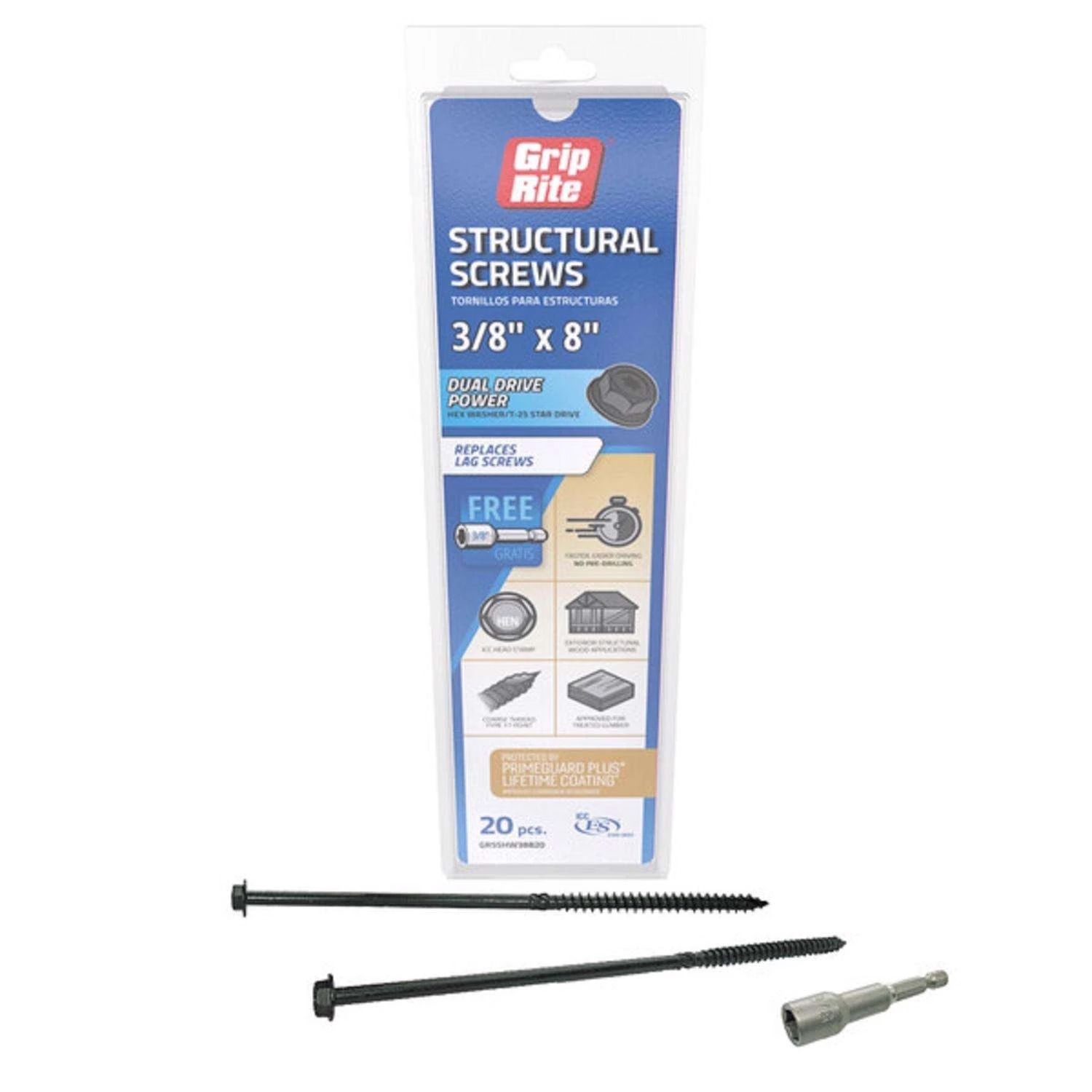 Grip-Rite 3/8 In Wire X 8 In. L Star Hex Washer Head Structural Screws 20 Pk 1 Grip-Rite 3/8 In Wire X 8 In. L Star Hex Washer Head Structural Screws 20 Pk