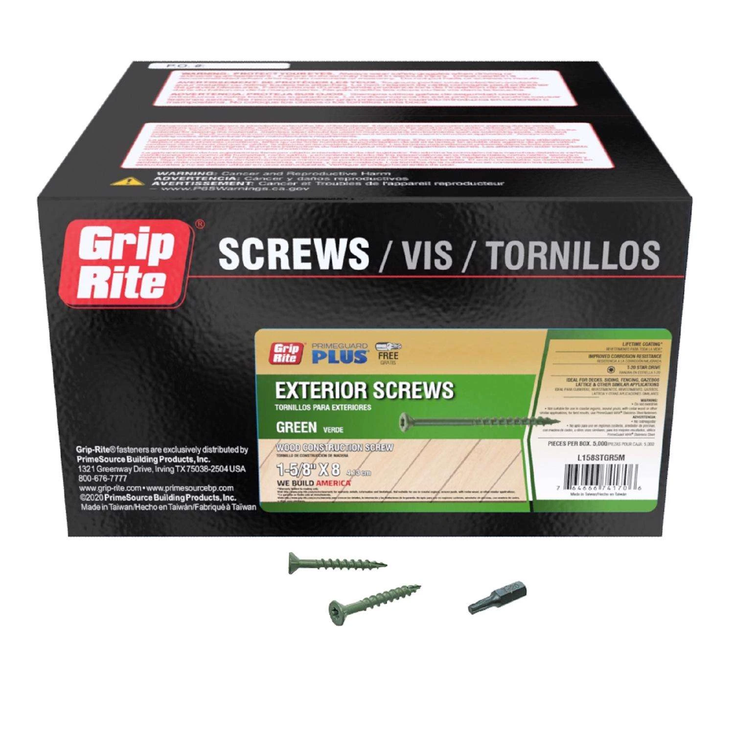 Grip-Rite PrimeGuard Plus No. 8 Wire X 1-5/8 In. L Green Star Flat Head Deck Screws 5000 Pk 1 Grip-Rite PrimeGuard Plus No. 8 Wire X 1-5/8 In. L Green Star Flat Head Deck Screws 5000 Pk