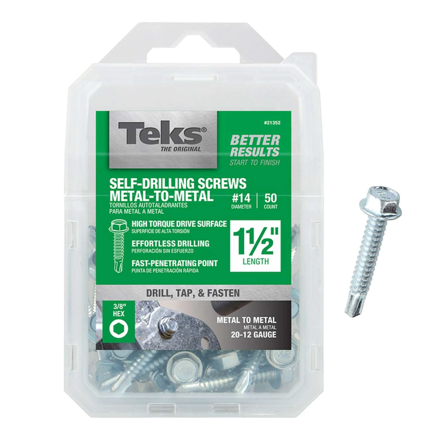 Teks No. 14 X 1-1/2 In. L Hex Washer Head Sheet Metal Screws 50 Pk 1 Teks No. 14 X 1-1/2 In. L Hex Washer Head Sheet Metal Screws 50 Pk