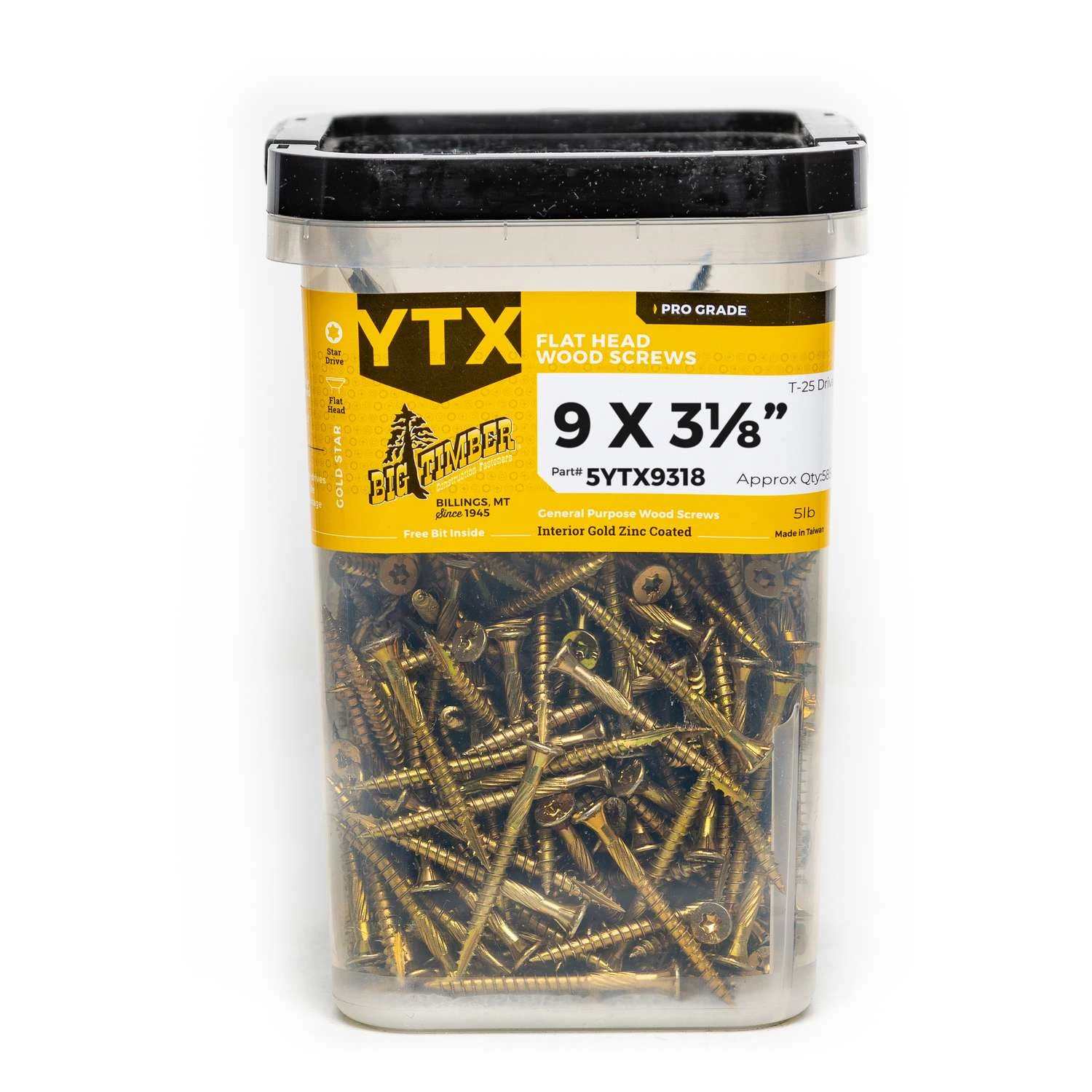Big Timber No. 9 X 3-1/8 In. L Star Yellow Zinc Wood Screws 5 Lb 2 Big Timber No. 9 X 3-1/8 In. L Star Yellow Zinc Wood Screws 5 Lb - Image 2