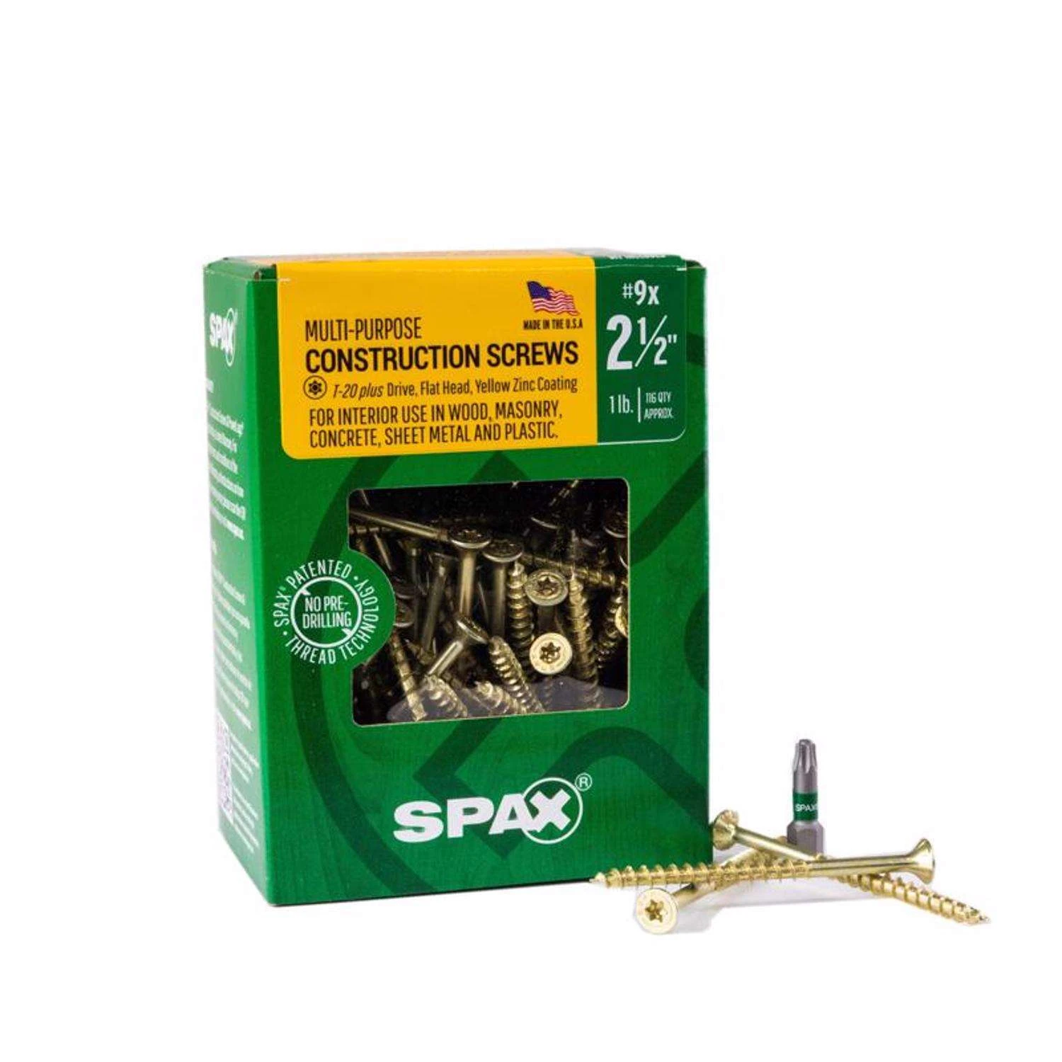 SPAX Multi-Material No. 9 In. X 2-1/2 In. L T-20+ Flat Head Construction Screws 1 Lb 116 Pk 1 SPAX Multi-Material No. 9 In. X 2-1/2 In. L T-20+ Flat Head Construction Screws 1 Lb 116 Pk