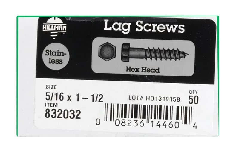 Hillman 5/16 In. X 1-1/2 In. L Hex Stainless Steel Lag Screw 50 Pk 2 Hillman 5/16 In. X 1-1/2 In. L Hex Stainless Steel Lag Screw 50 Pk - Image 2