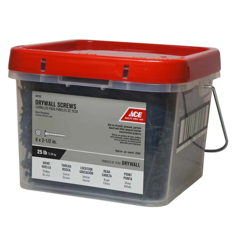 Ace No. 8 X 2-1/2 In. L Phillips Drywall Screws 25 Lb 2750 Pk 1 Ace No. 8 X 2-1/2 In. L Phillips Drywall Screws 25 Lb 2750 Pk