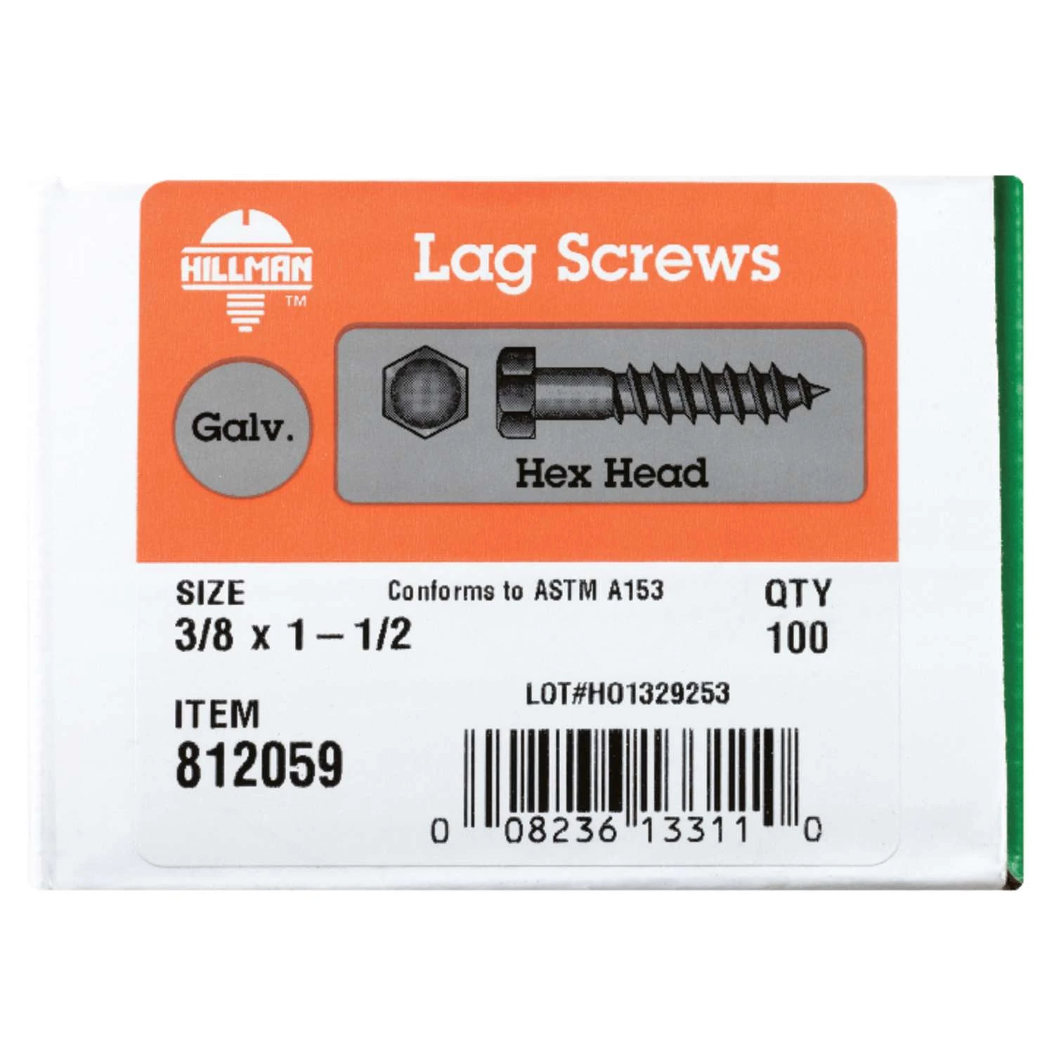 Hillman 3/8 In. X 1-1/2 In. L Hex Hot Dipped Galvanized Steel Lag Screw 100 Pk 2 Hillman 3/8 In. X 1-1/2 In. L Hex Hot Dipped Galvanized Steel Lag Screw 100 Pk - Image 2