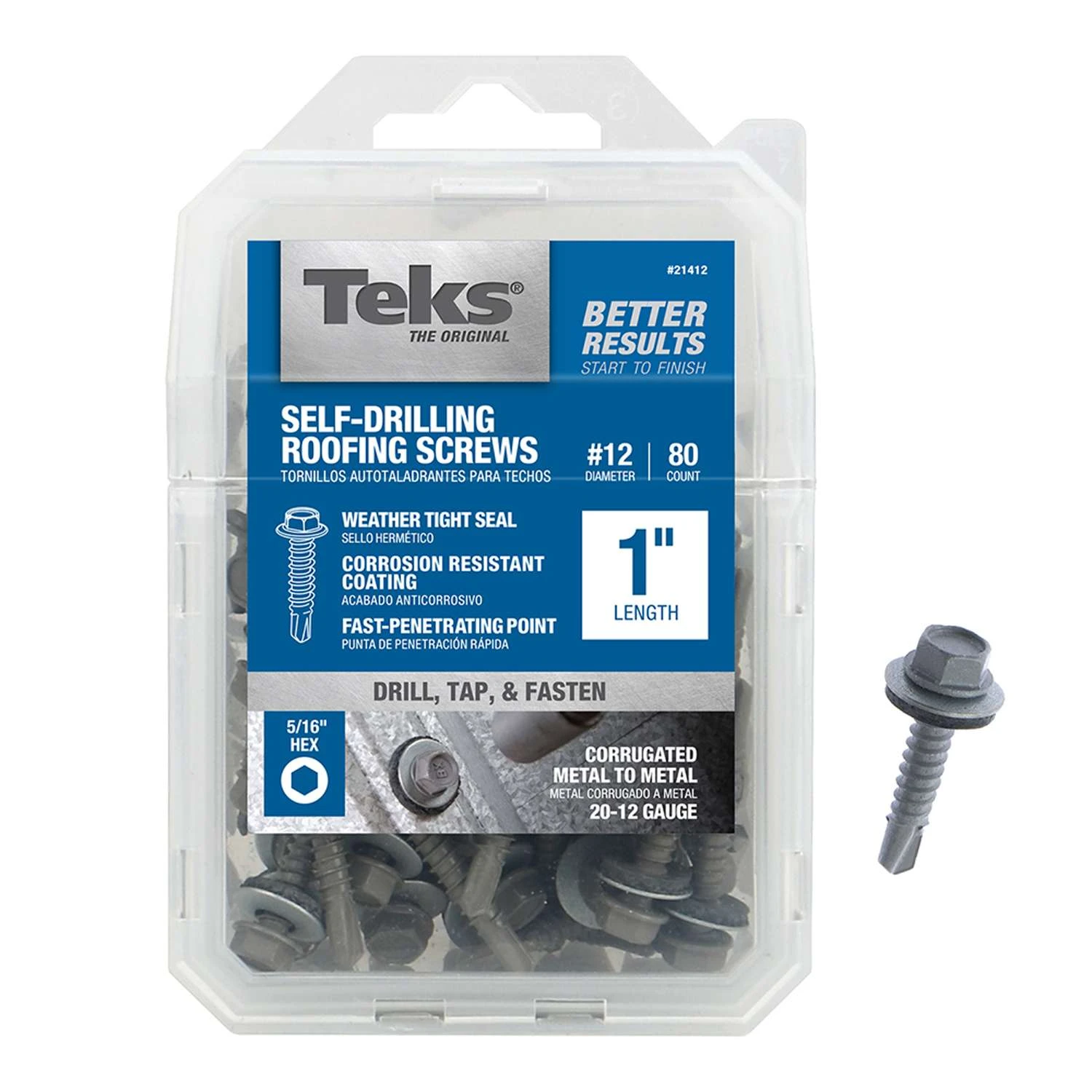 Teks No. 12 X 1 In. L Hex Drive Hex Washer Head Roofing Screws 80 Pk 1 Teks No. 12 X 1 In. L Hex Drive Hex Washer Head Roofing Screws 80 Pk